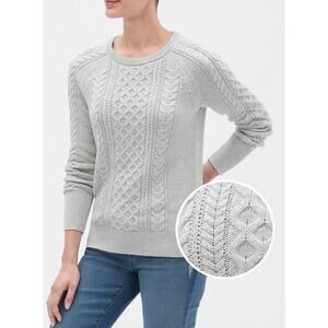 Gap Cable-Knit Crewneck Sweater Women’s Medium Heather Gray Fisherman‎ Coastal